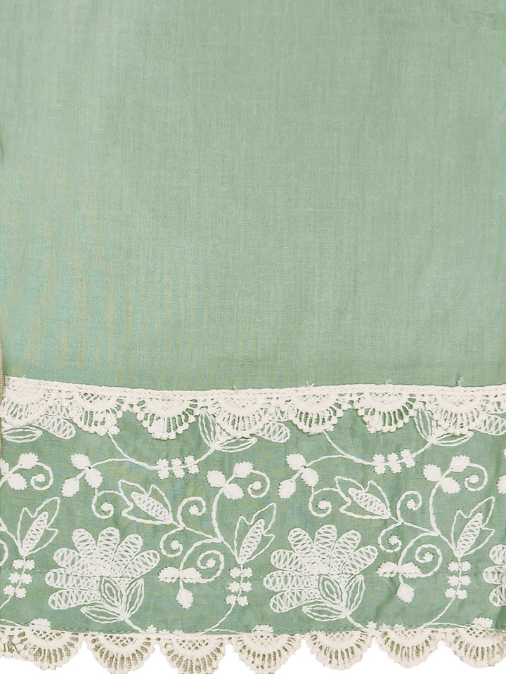 Thread Embroidered Chikankari Kurta Set with Scalloped Dupatta & Schiffli Laces
