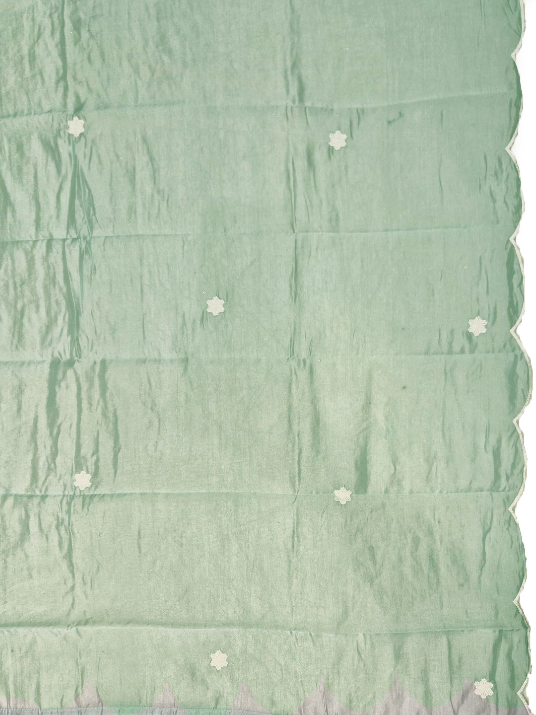 Thread Embroidered Chikankari Kurta Set with Scalloped Dupatta & Schiffli Laces