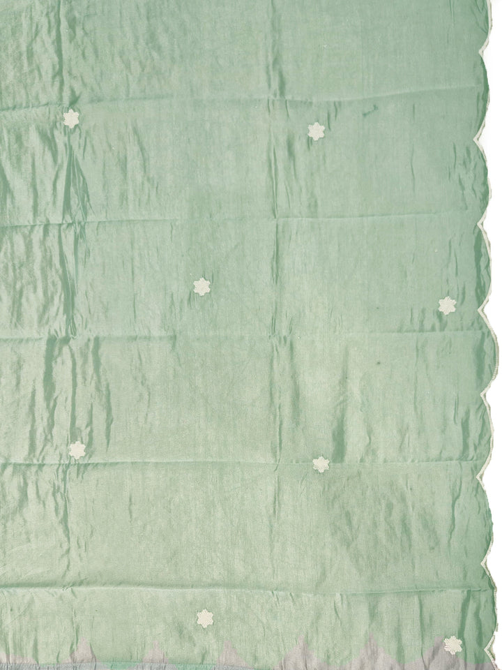 Thread Embroidered Chikankari Kurta Set with Scalloped Dupatta & Schiffli Laces