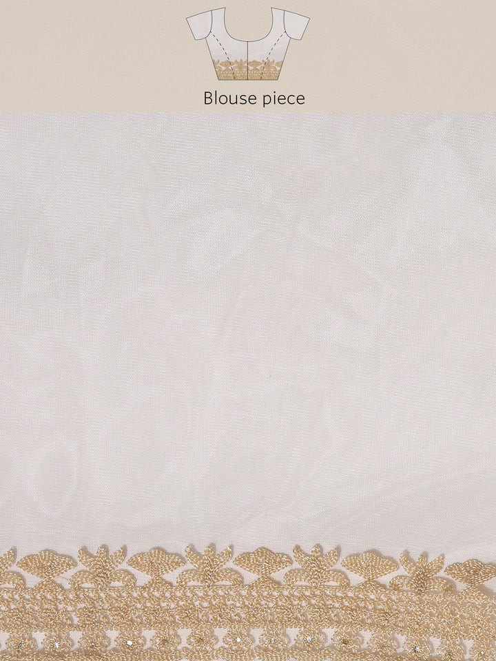 Cream Multi Color Resham Embroidered Contemporary Tulle Saree