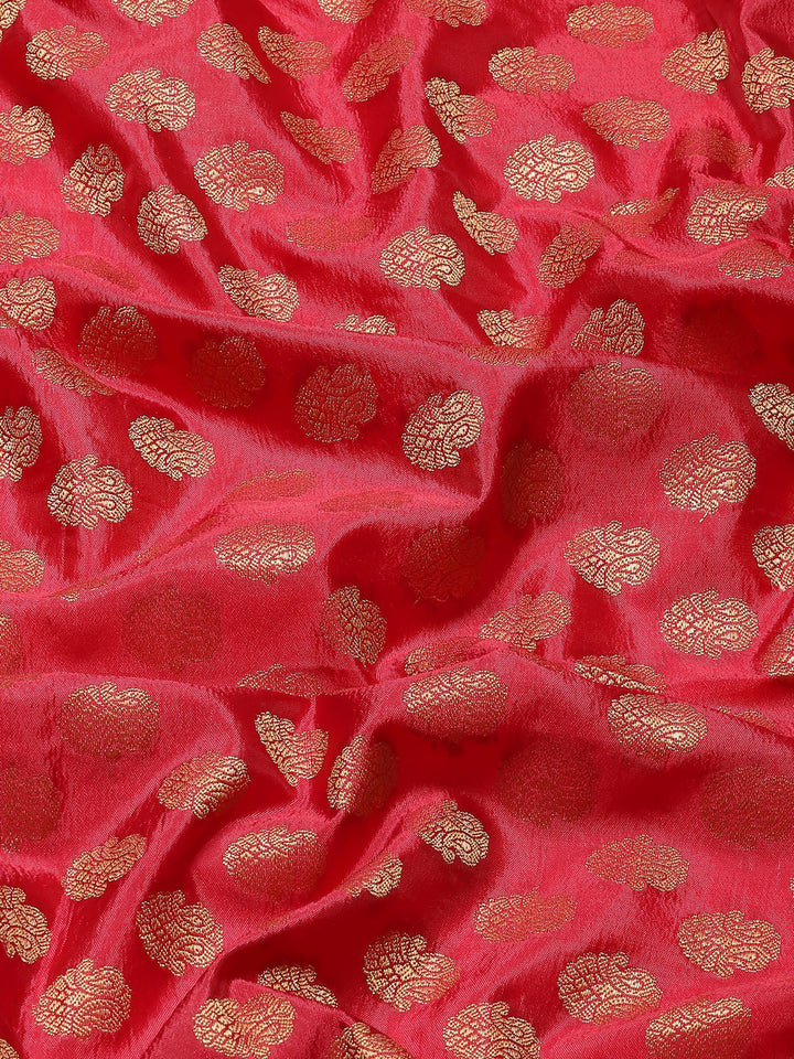 Red Banarasi Ethnic & Paisley Motifs Stone Embellished Silk Saree