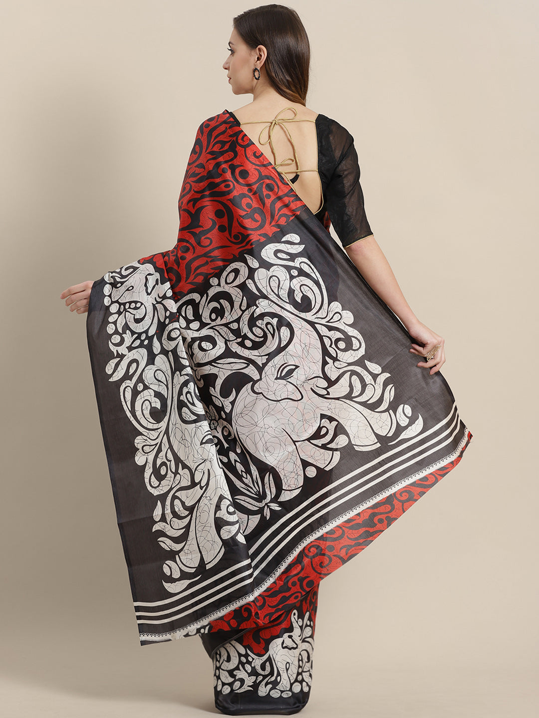 Tussar Silk Saree with Colorblocked Digital Print