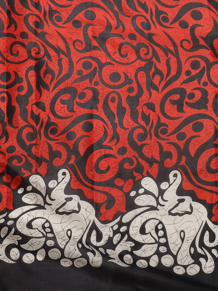 Tussar Silk Saree with Colorblocked Digital Print