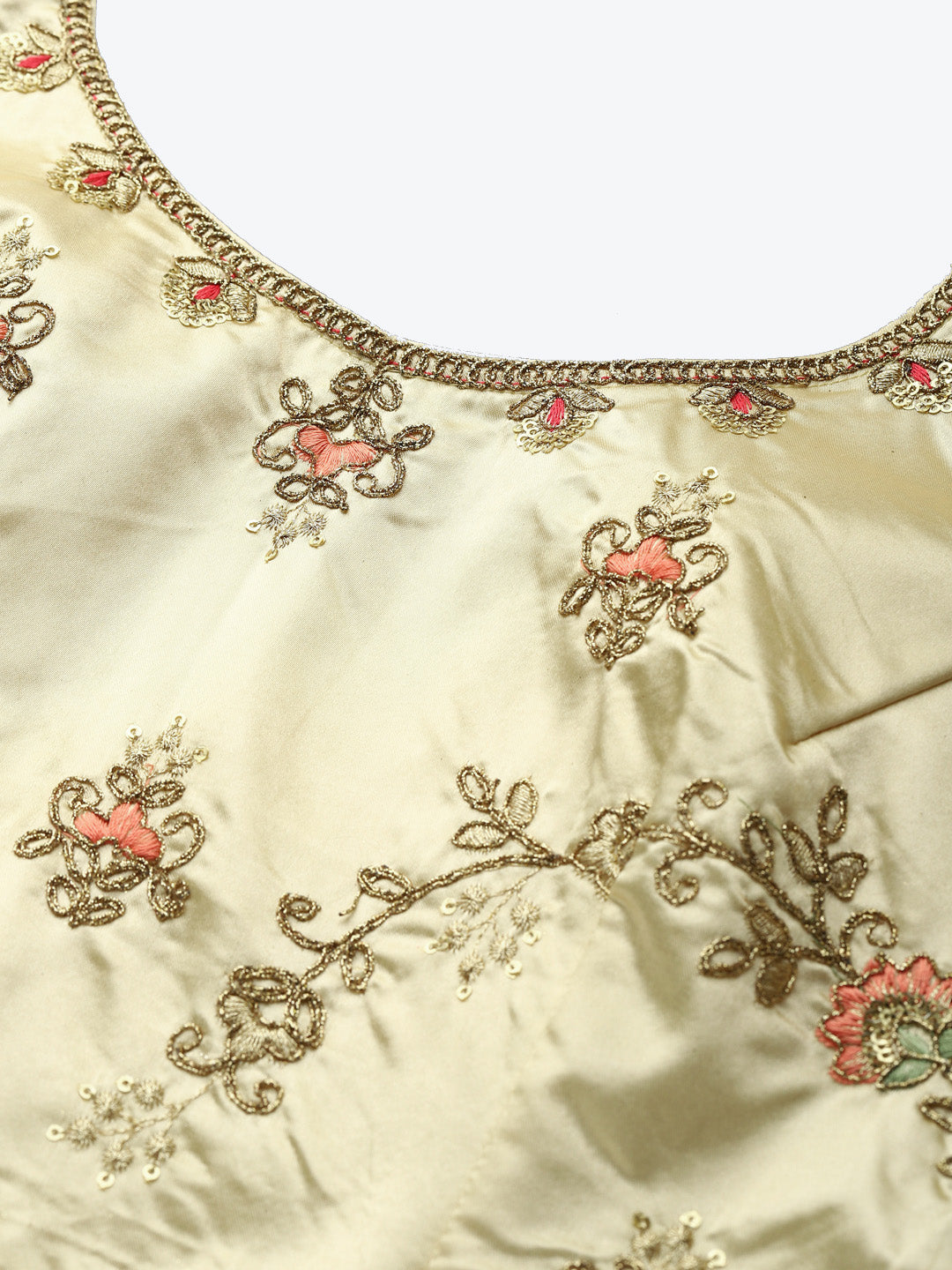Ivory Semi-Stitched Lehenga Set with Zari & Resham Meenakari Floral Embroidery