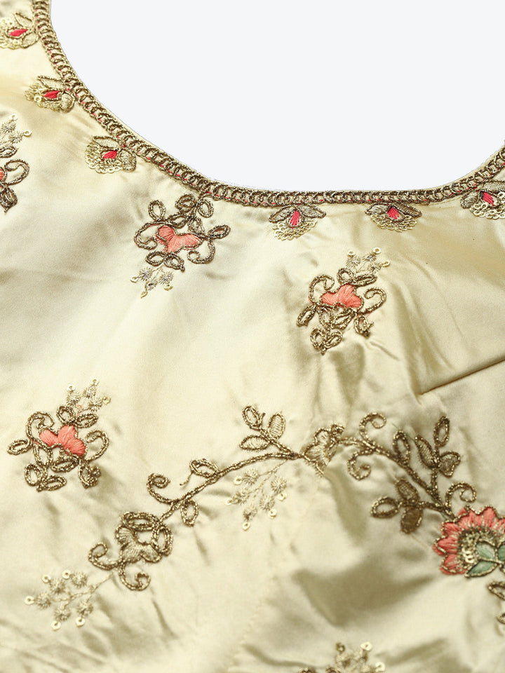 Ivory Semi-Stitched Lehenga Set with Zari & Resham Meenakari Floral Embroidery