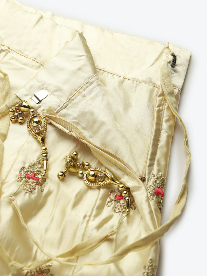 Ivory Semi-Stitched Lehenga Set with Zari & Resham Meenakari Floral Embroidery