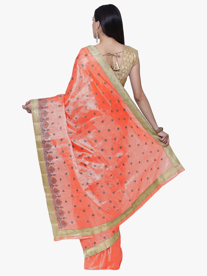 Peach Tussar Silk Embroidered Party Wear Saree