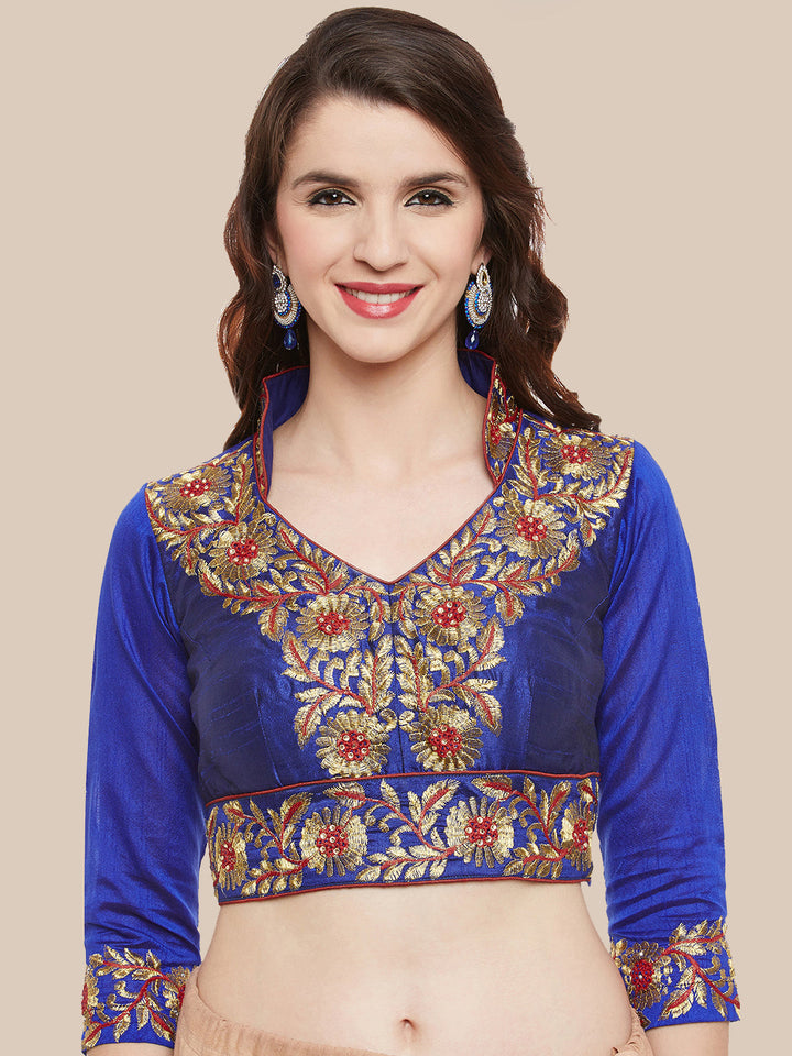 Maroon & Blue Embroidered Georgette Half & Half Saree.