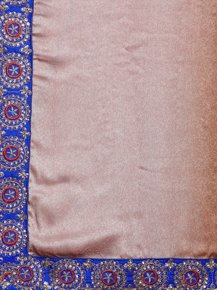 Maroon & Blue Embroidered Georgette Half & Half Saree.