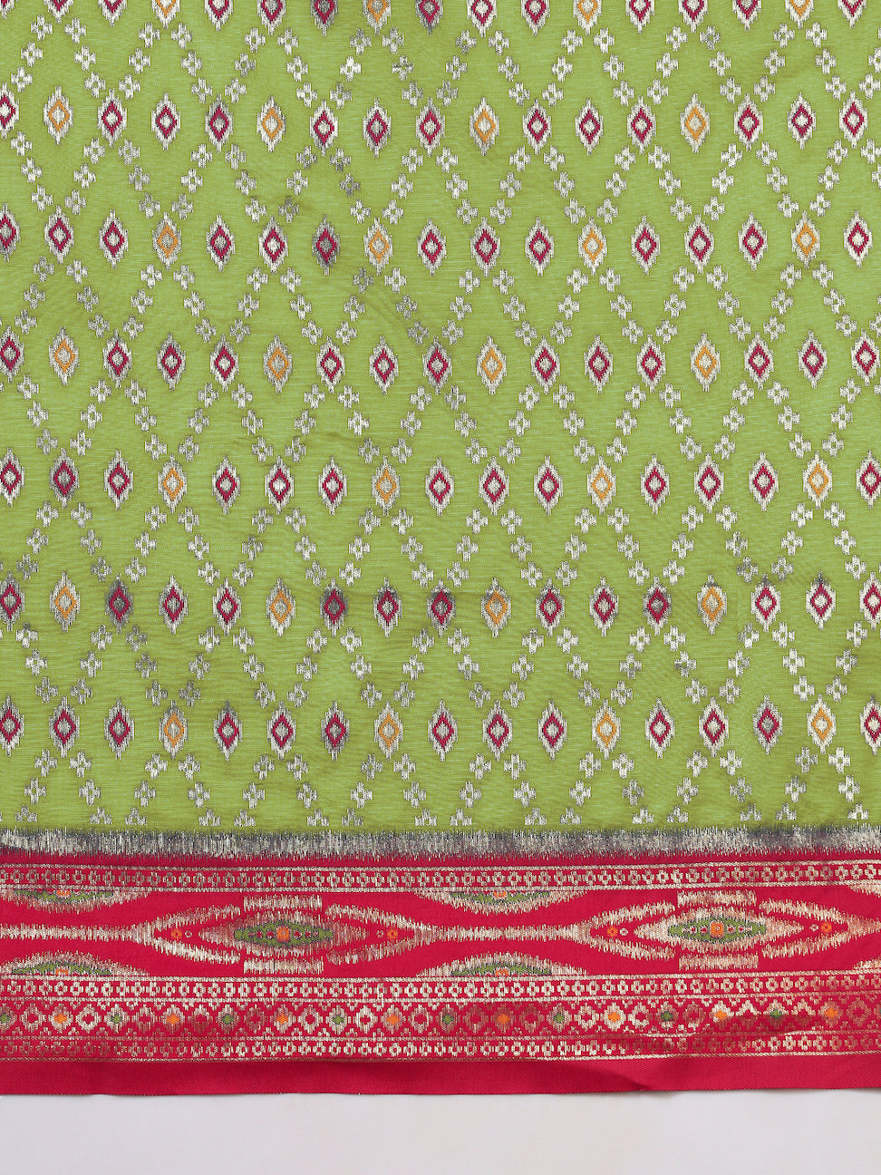 Rich Ikat Pochampally Silk Saree with Meenakari Weaving & Contrast Border