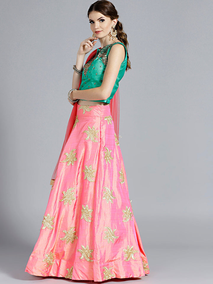 Colorblocked Gota Embroidered Silk Lehenga Choli