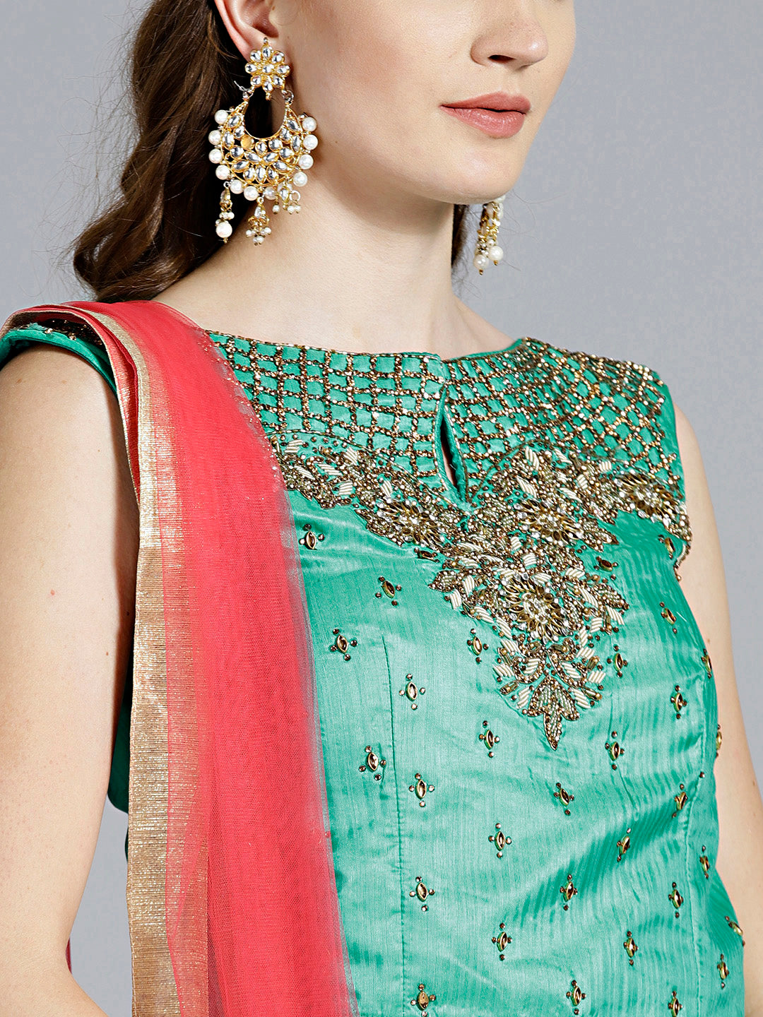 Colorblocked Gota Embroidered Silk Lehenga Choli