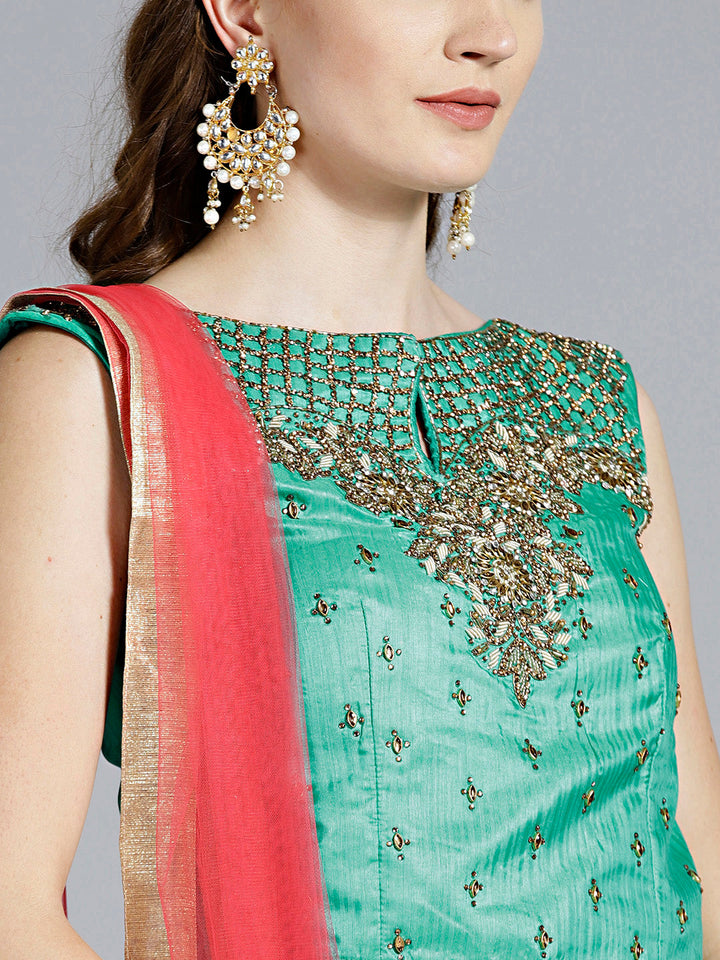 Colorblocked Gota Embroidered Silk Lehenga Choli