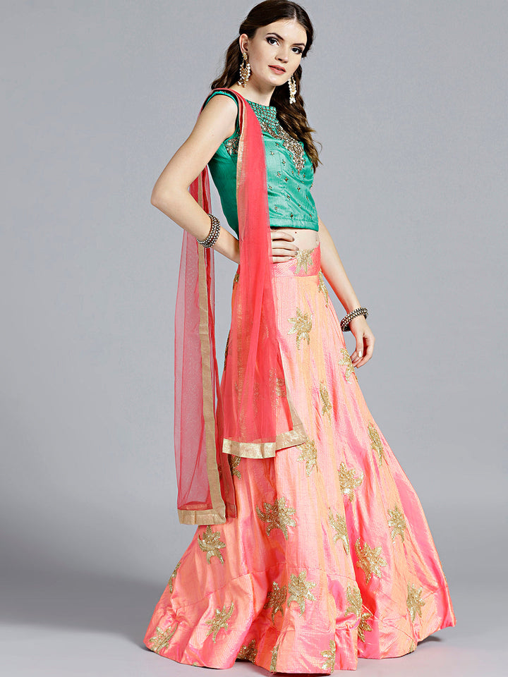 Colorblocked Gota Embroidered Silk Lehenga Choli