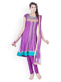 Purple Embellished Net Anarkali Suit Set With Net Dupatta
