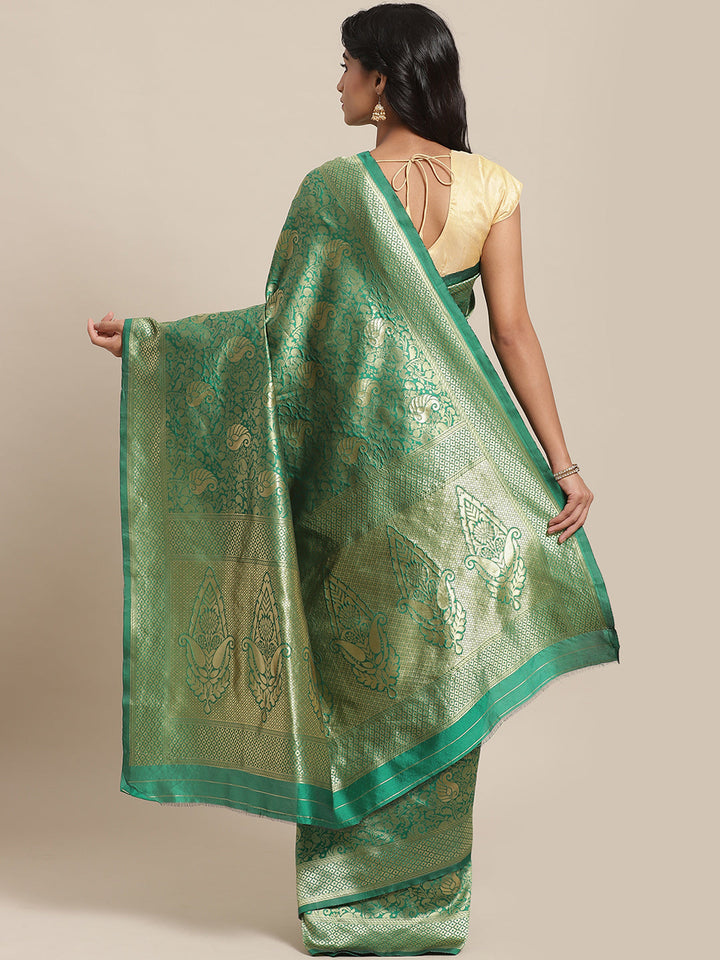 Banarasi Handloom Silk Saree with Gold Oxidised Zari Woven Paisleys in a rich jaal