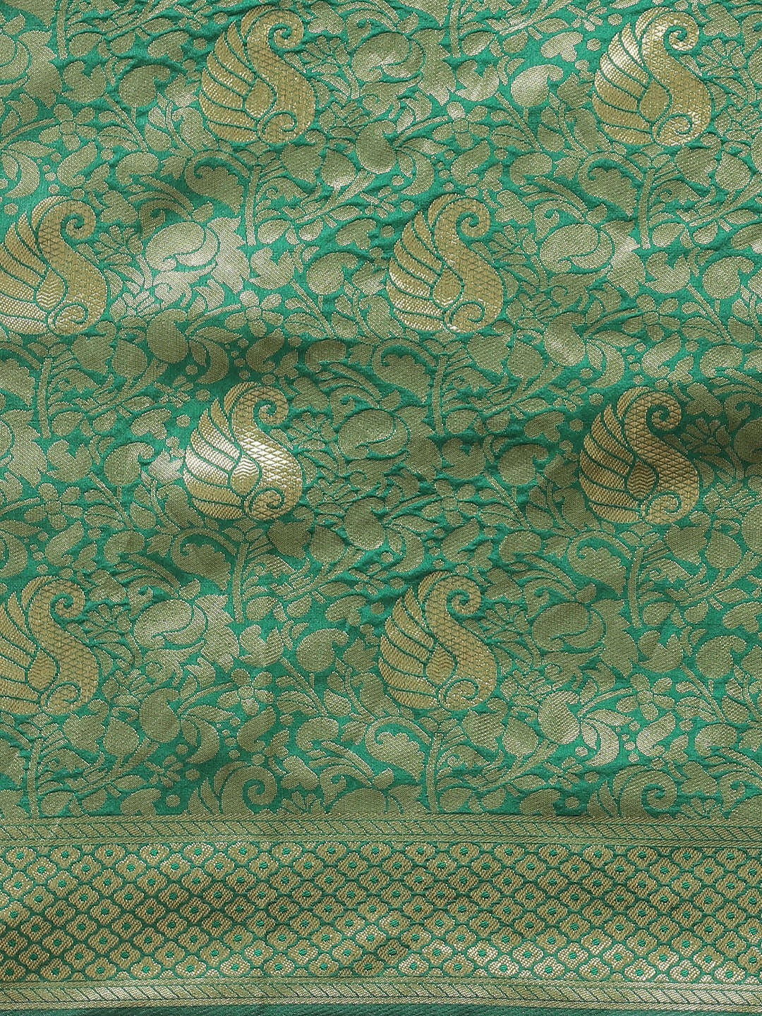 Banarasi Handloom Silk Saree with Gold Oxidised Zari Woven Paisleys in a rich jaal