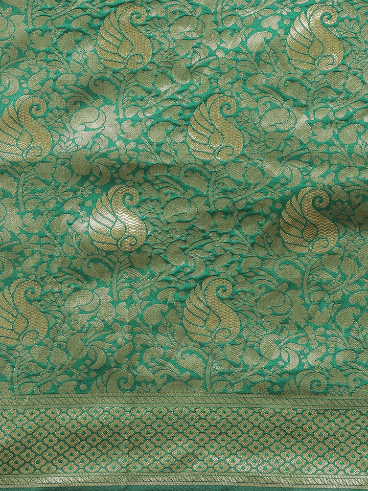 Banarasi Handloom Silk Saree with Gold Oxidised Zari Woven Paisleys in a rich jaal