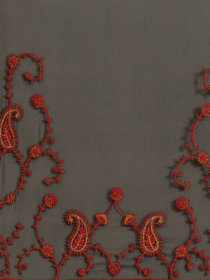 Black Georgette Saree with Intricate Resham Embroidered Paisley Motifs & Crystal Embellishments