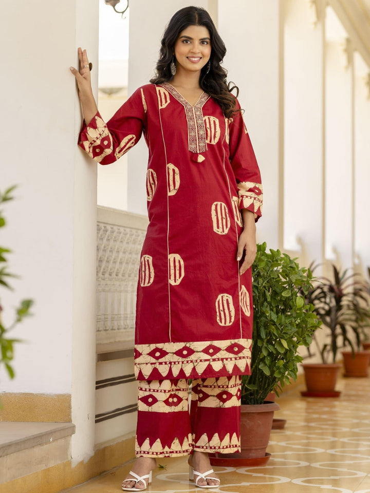 Resham Embroidered Tasseled Cotton Kurta Set with Tribal Aztec Print & Striped Dupatta