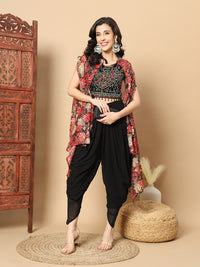 Chhabra 555 Digital Print Sequinned Cape with Resham Embroidered Crop-Top Palazzo & Stylish Dhoti