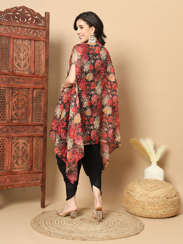 Digital Print Sequinned Cape with Resham Embroidered Crop-Top Palazzo & Stylish Dhoti