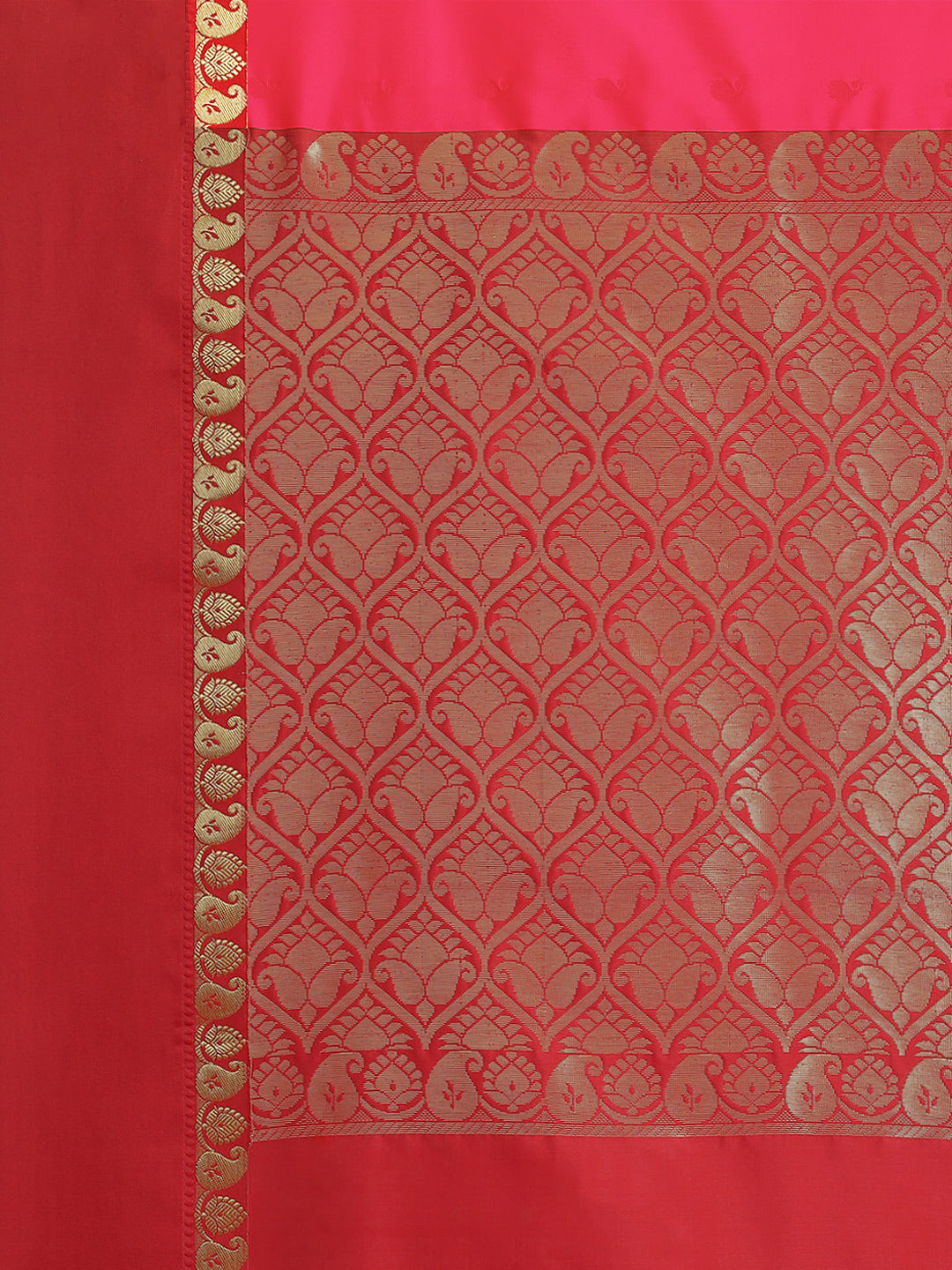 Pink & Red Zari Silk Blend Gadwal Saree