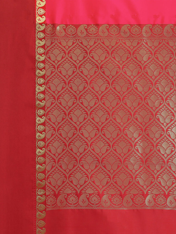 Pink & Red Zari Silk Blend Gadwal Saree