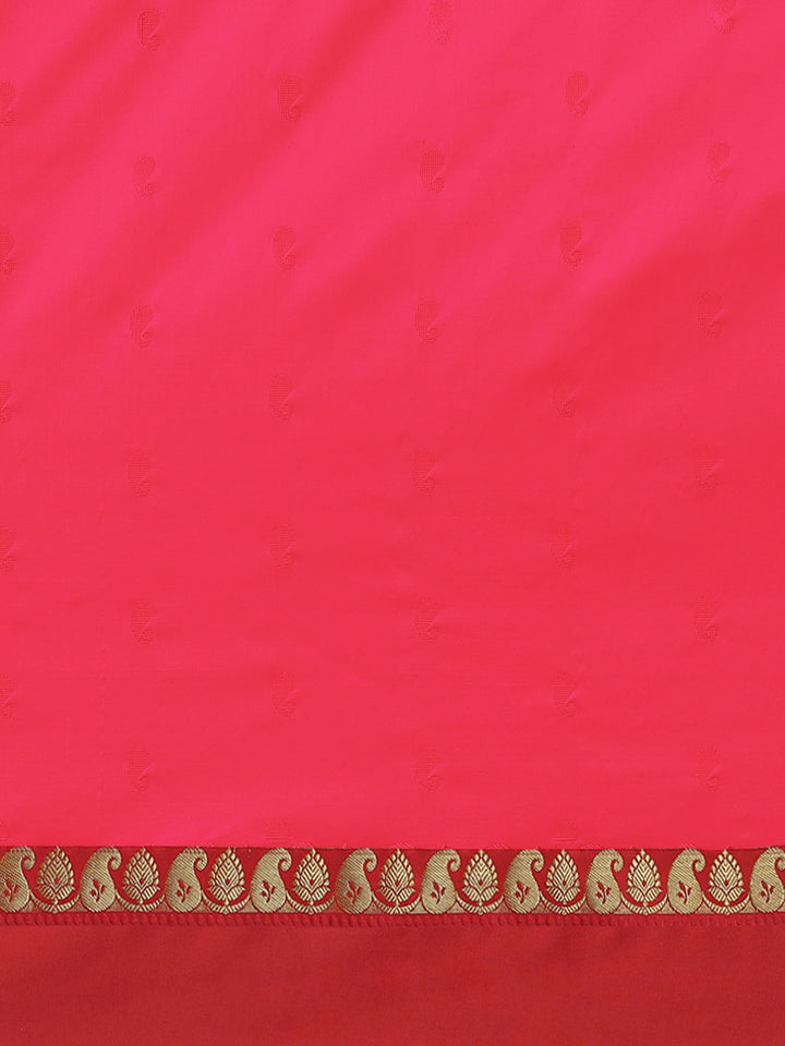 Pink & Red Zari Silk Blend Gadwal Saree