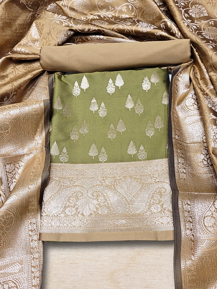 Chhabra 555 Banarasi Handloom Dress Material with Contrast color Handloom weaving & Tasseled Dupatta