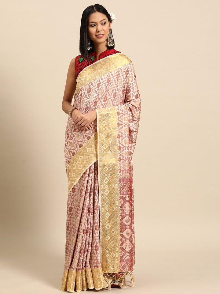 Cream Woven Traditional Silk Saree With Golden Zari Border