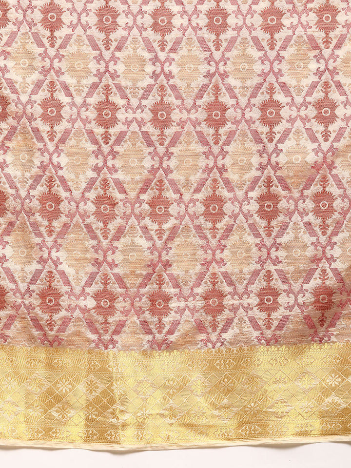 Cream Woven Traditional Silk Saree With Golden Zari Border