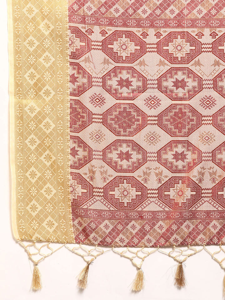 Cream Woven Traditional Silk Saree With Golden Zari Border