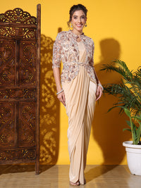 Chhabra 555 Pre-stitched Draped Saree with Sequin Zari Embroidered Jacket and Belt 