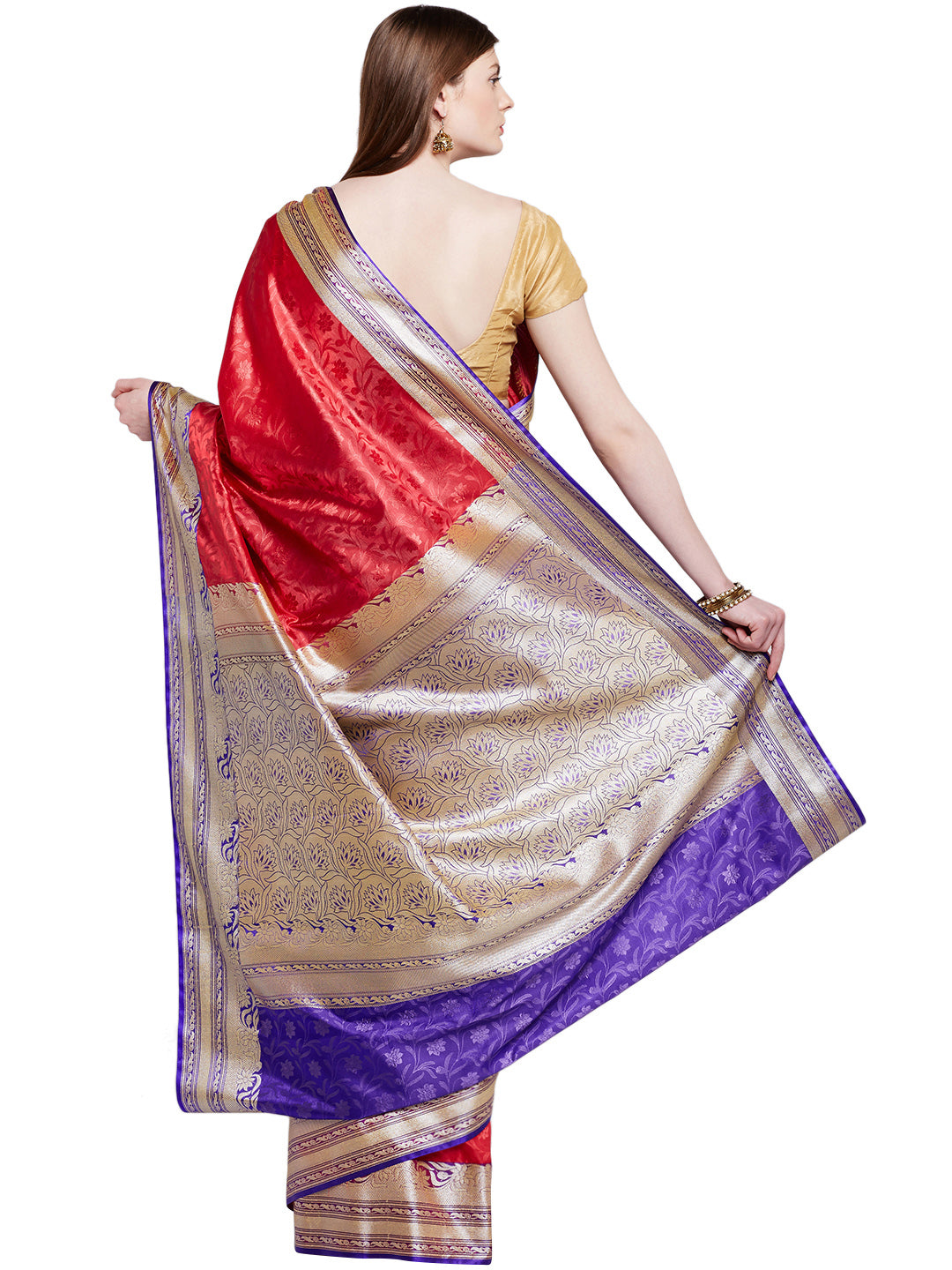 Red & Blue Coloured Banarasi Art Silk Saree