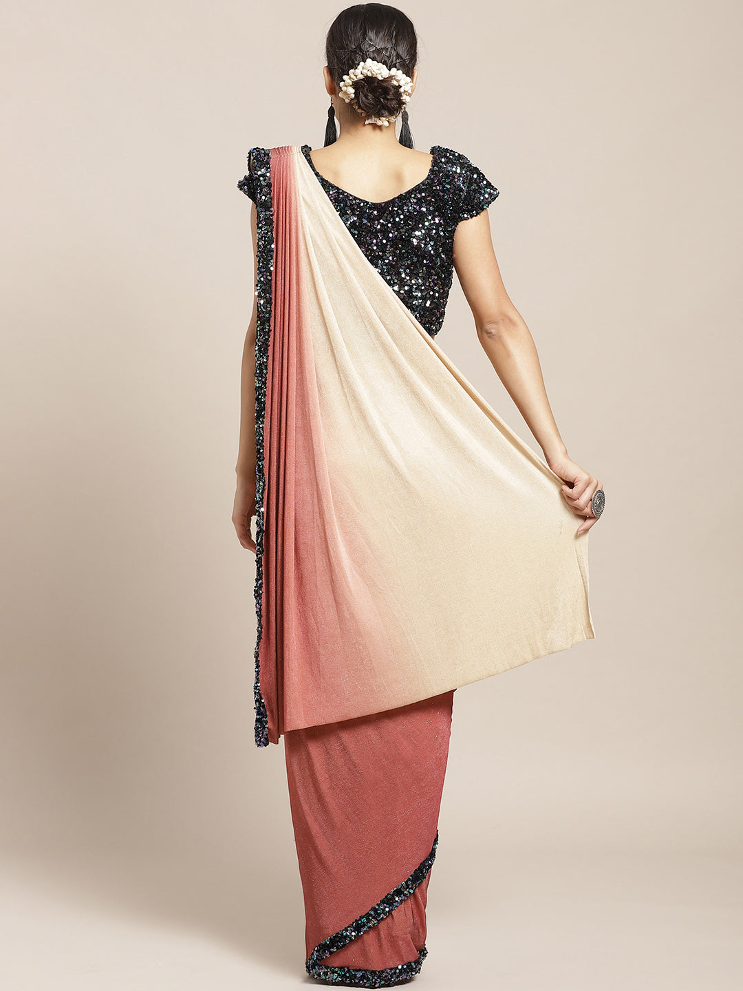 Ruffled Pre-stitched Saree with Ombre Drape & Sequence Border and Bling Seqenced Blouse