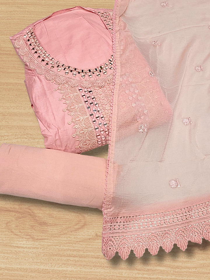 Mirror Embellished & Resham Embroidered Cotton Suit Dupatta with Crochet Cut work Laces