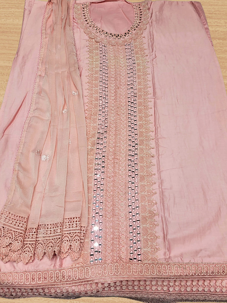 Mirror Embellished & Resham Embroidered Cotton Suit Dupatta with Crochet Cut work Laces