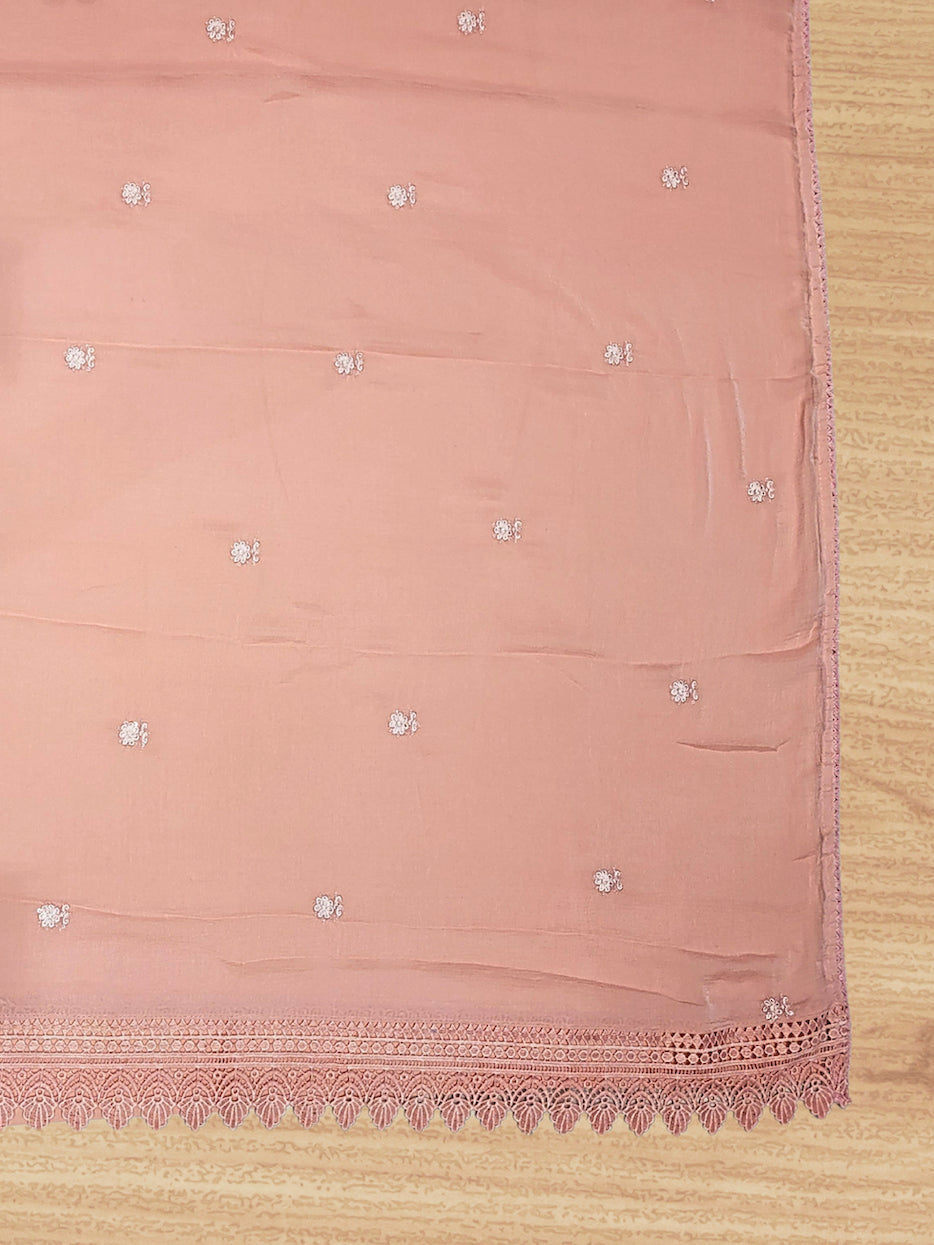 Mirror Embellished & Resham Embroidered Cotton Suit Dupatta with Crochet Cut work Laces