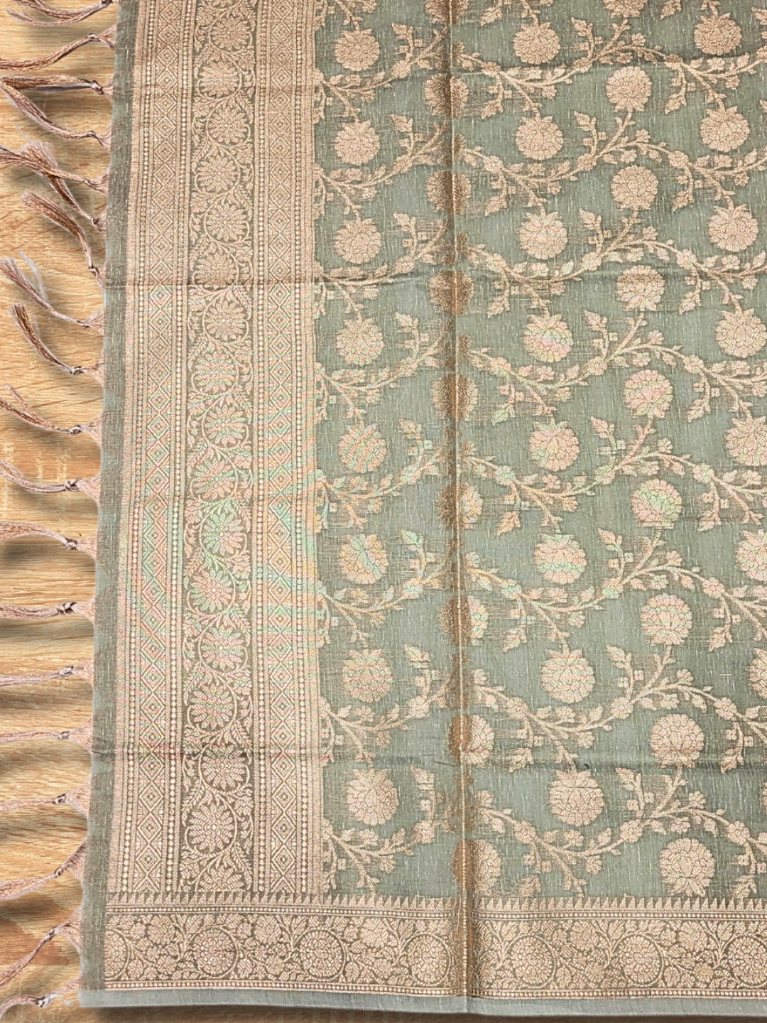 Banarasi Handloom Jute Silk Dress Material with Slub Weave & Tasseled Dupatta