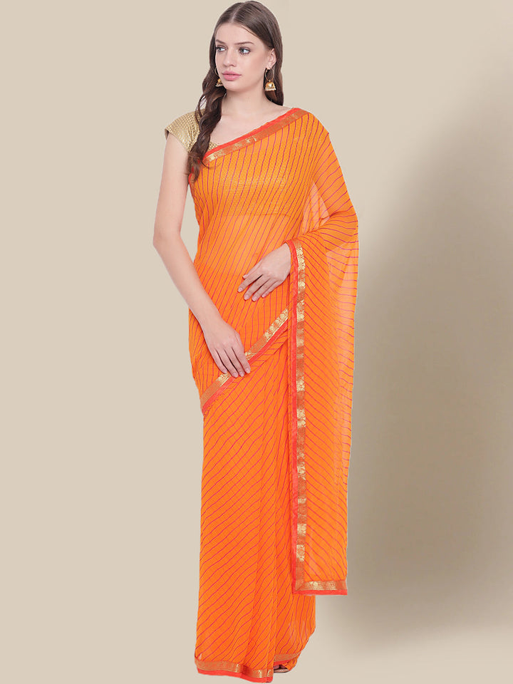 Orange Georgette Leheriya saree with Woven Brocade border
