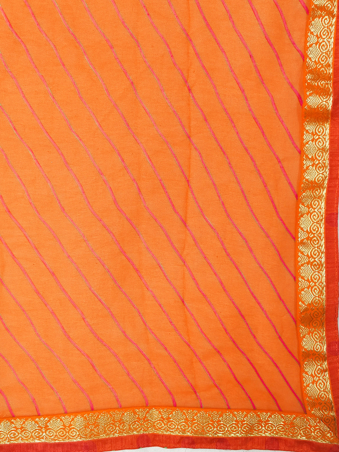 Orange Georgette Leheriya saree with Woven Brocade border