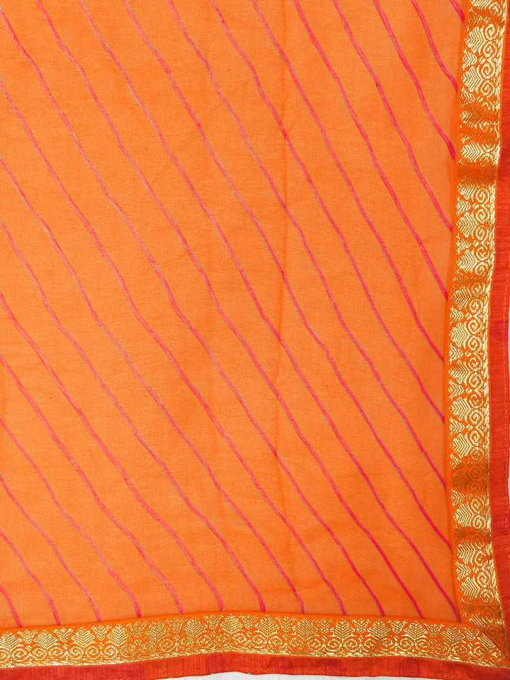 Orange Georgette Leheriya saree with Woven Brocade border