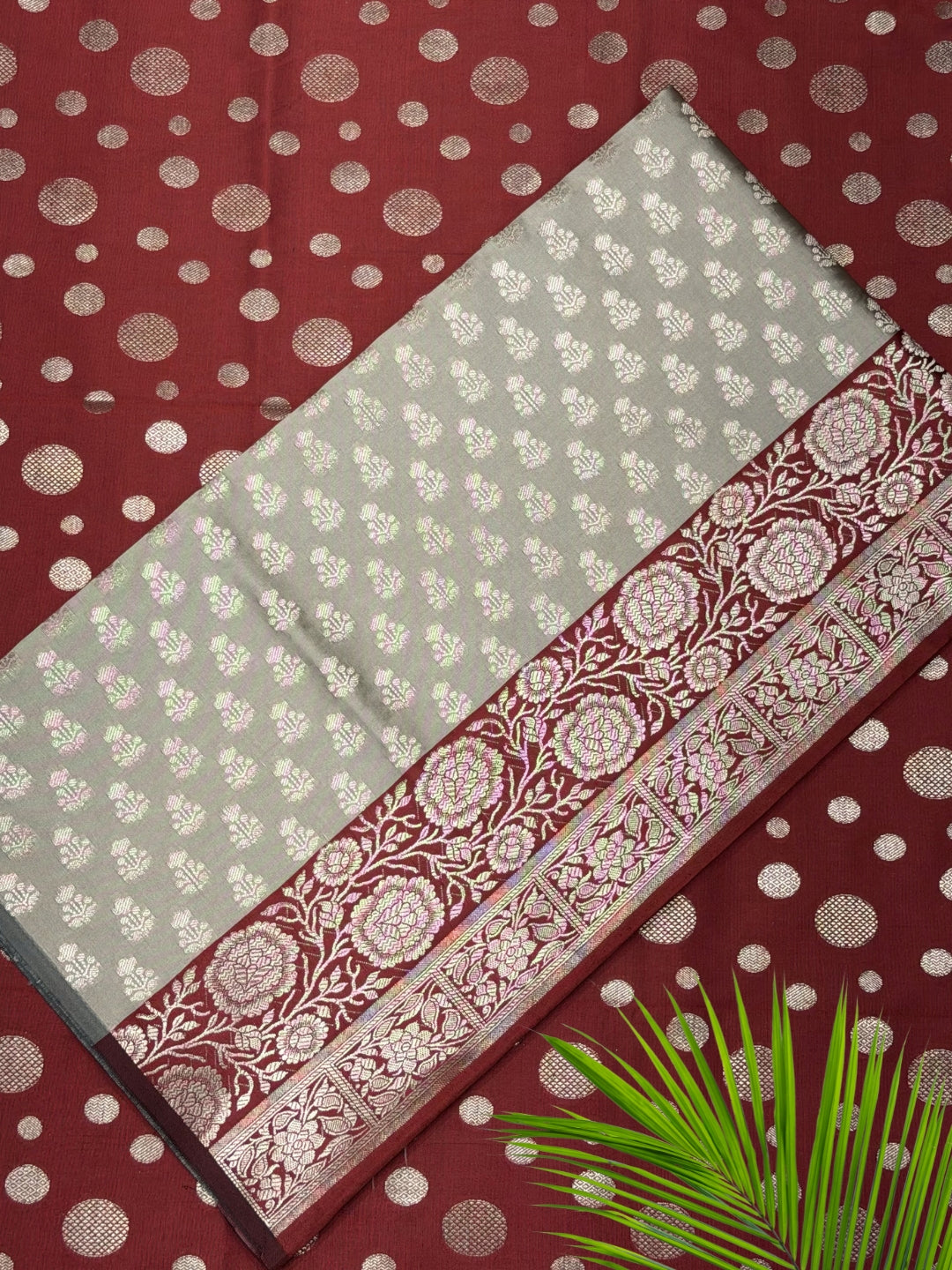 Banarasi Silk Colorblocked Dress Material with Floral Zari Woven Motifs & Jhalar Dupatta