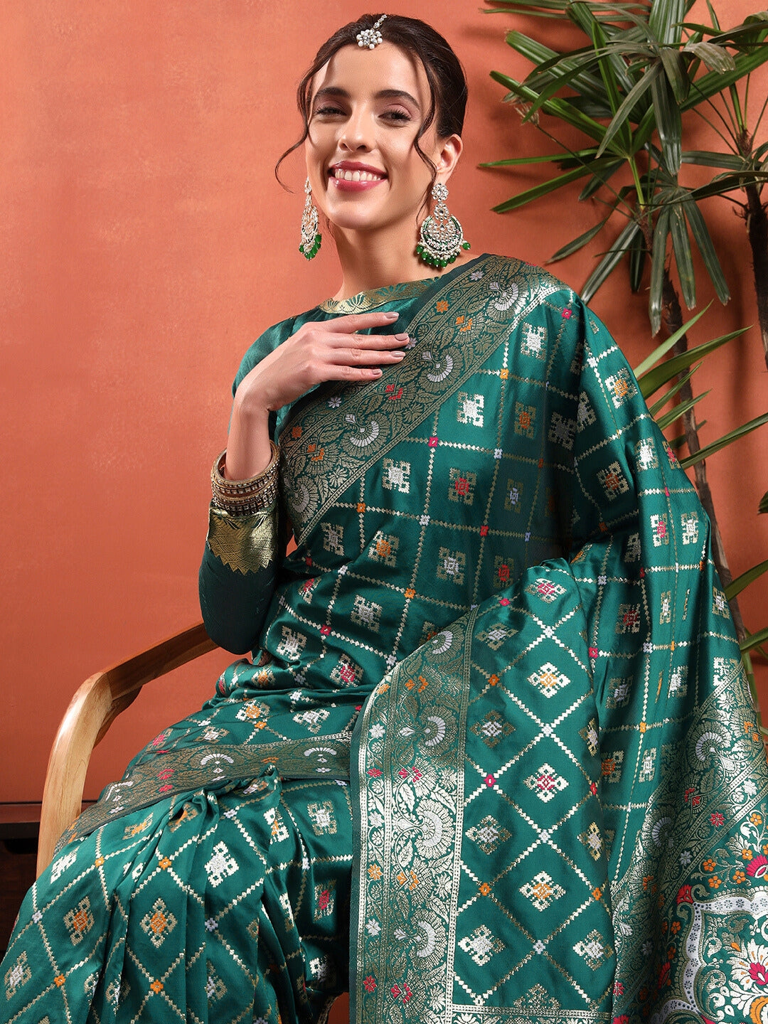 Chhabra 555 Traditional Banarasi Handloom Gharchola Patola Silk Saree with Gold Meenakari Weaving 