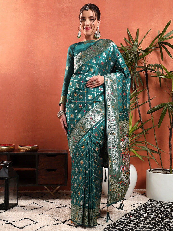 Traditional Banarasi Handloom Gharchola Patola Silk Saree with Gold Meenakari Weaving