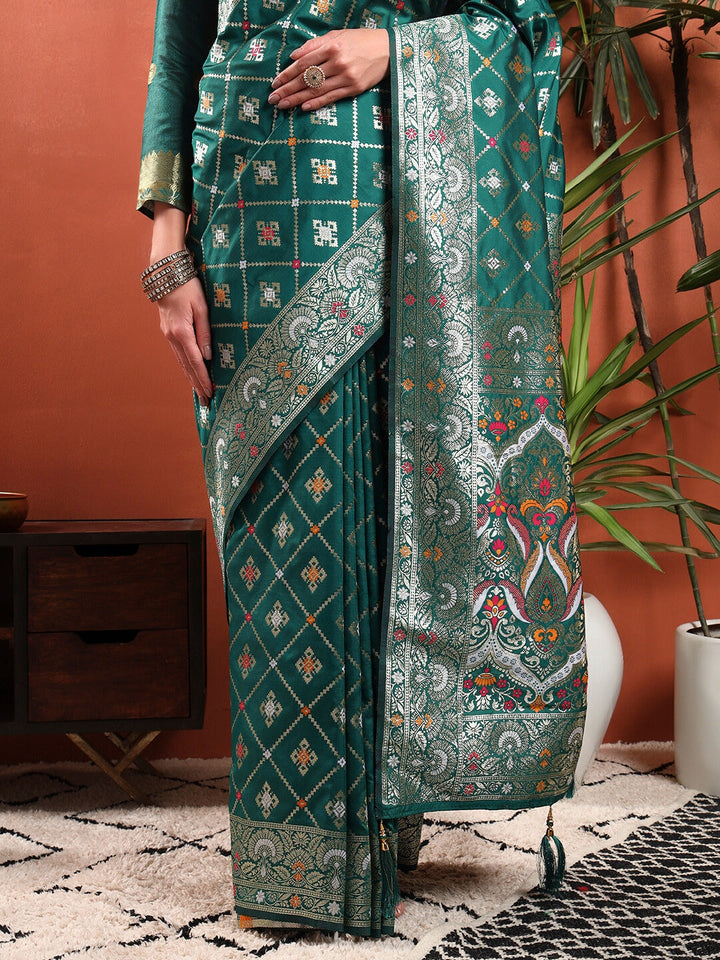 Traditional Banarasi Handloom Gharchola Patola Silk Saree with Gold Meenakari Weaving