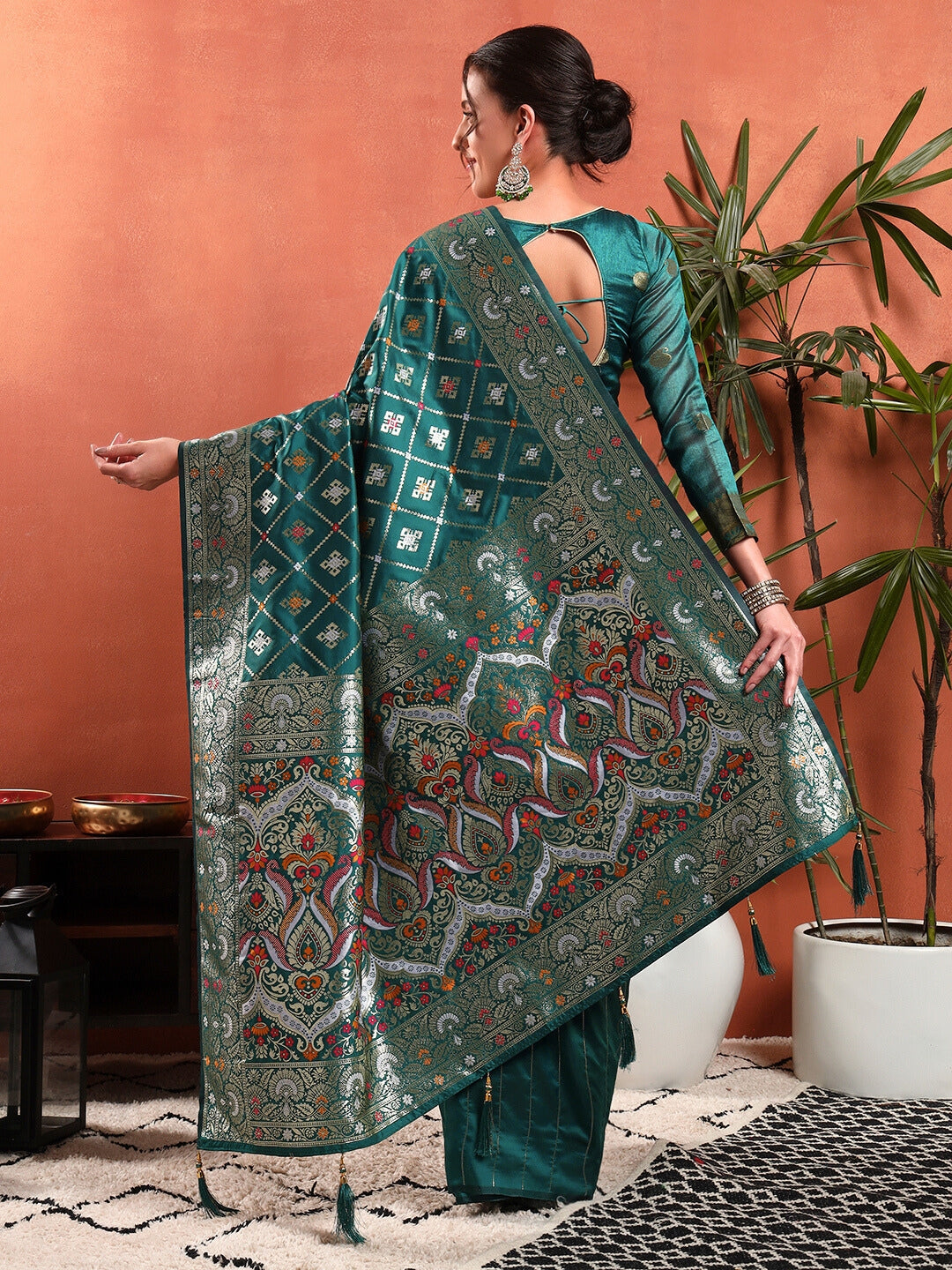 Traditional Banarasi Handloom Gharchola Patola Silk Saree with Gold Meenakari Weaving