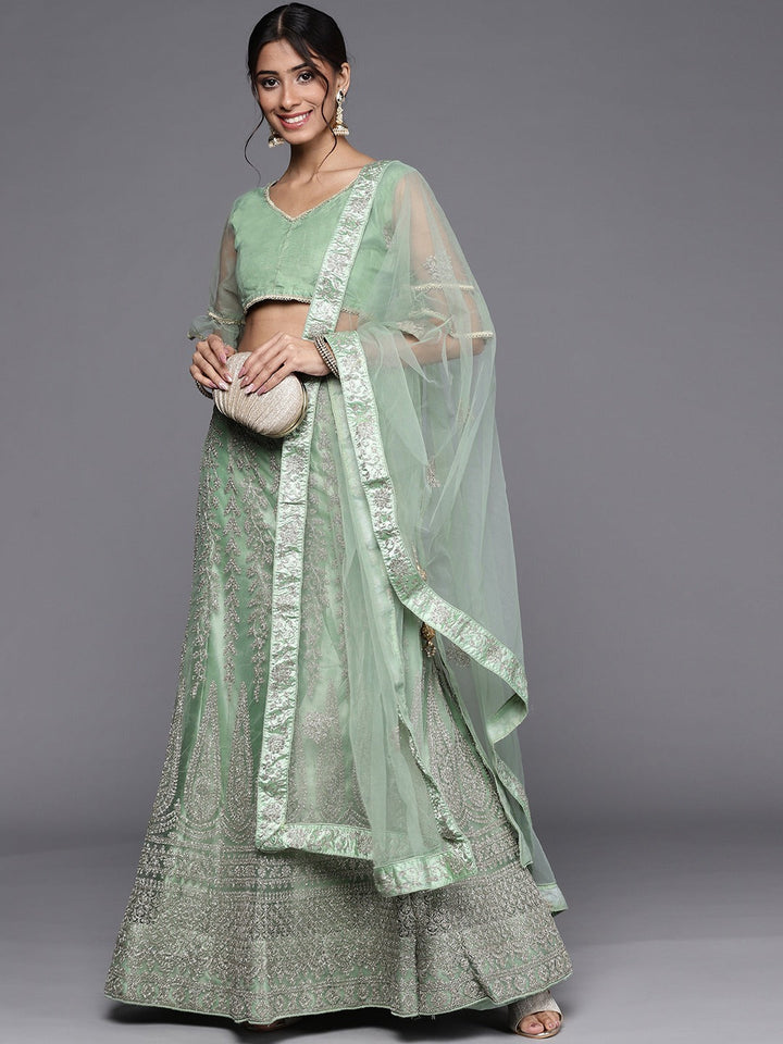 Silver Jaal Kasab Zari Net Embroidered Lehenga Set