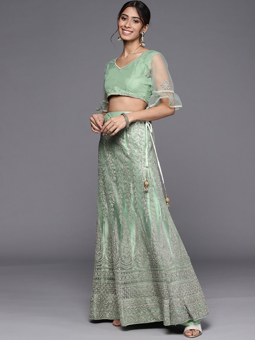 Silver Jaal Kasab Zari Net Embroidered Lehenga Set